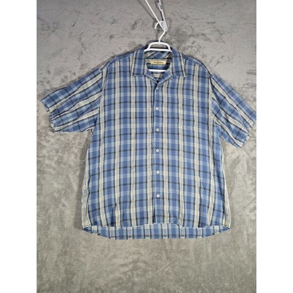 Tommy Bahama Shirt Mens XL X-Large Blue Plaid Short Sleeve‎ Cotton Casual Button - Picture 1 of 8